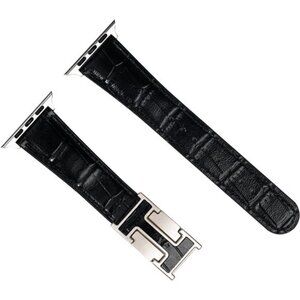 NEW Black/Silver Alligator Leather Apple Watch Band